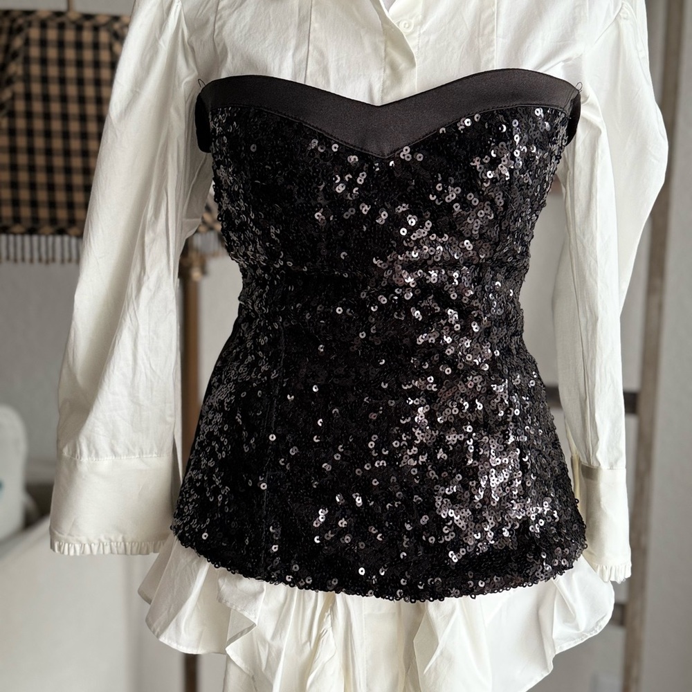 Wet Seal Black Strapless Bustier Top with Lace-Up Corset Back